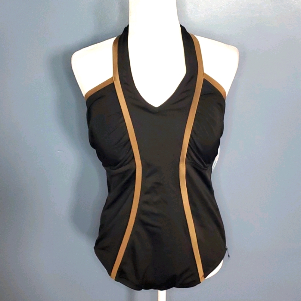 Black/Gold Halter One Piece Swimsuit